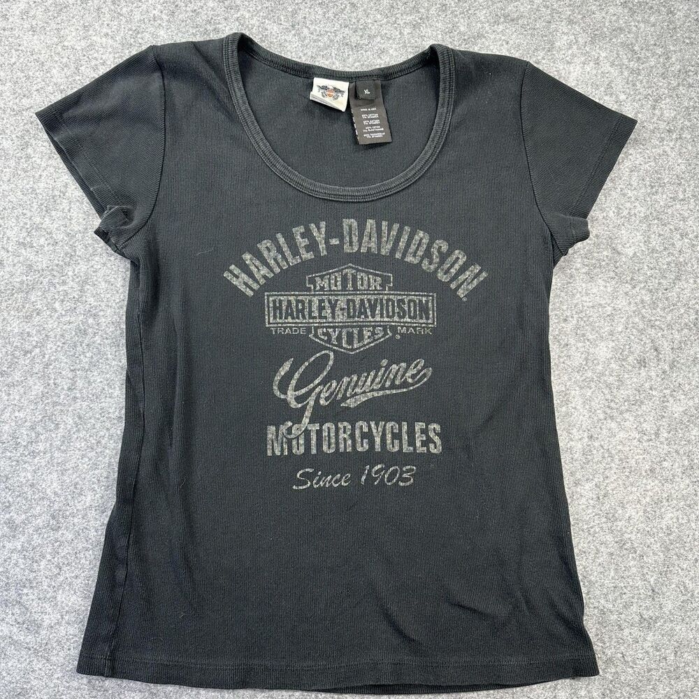 Harley-Davidson Shirt Womens XL Black Genuine Motorcycles Graphic Tee Top